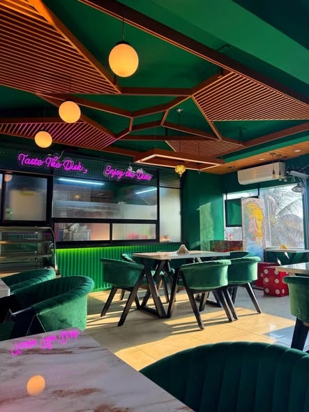 Dish & Dine ceiling and neon signage